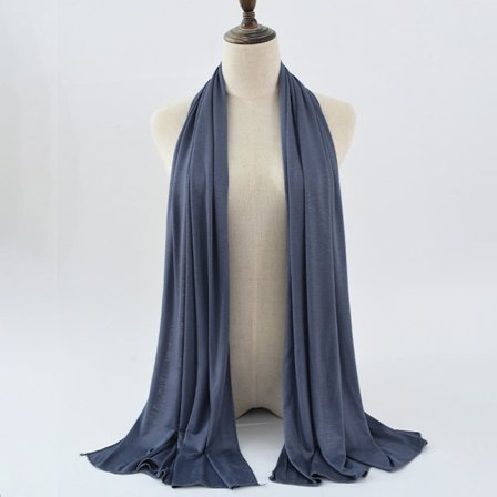 Enfärgad stickad scarf i bomull för kvinnor, huvudduk med silkesbomullskant, lång scarf