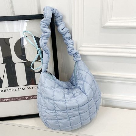 Quiltet Tote Taske til Kvinder Puffer Tote Taske LYSEBLÅ