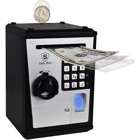 Säker bank för barn med fingeravtryckslösenord Talande bankomat för riktiga pengar Leksakspresent