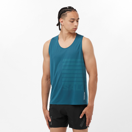 Salomon - Camisetas Prendas Sense Aero Singlet Gfx M - Deep Dive / Tahitian Tide