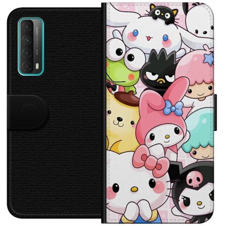 Yhteensopiva Lompakkokotelo Huawei P smart 2021 Tiheä kuvio suloisia hahmoja, joilla on suuret silmät eri väreissä ja ilmeissä LABUBU-tekstillä