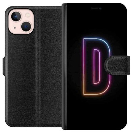 Kompatibel Tegnebogsetui til Apple Apple iPhone 13 mini Minimalistisk neonbogstav D i farveskiftende lys mod sort baggrund i moderne digital design