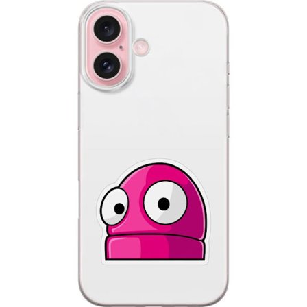 Yhteensopiva Puhelinkuori Apple Apple iPhone 16 Pinkki sarjakuvahahmo suurilla silmillä leikkisässä ja humoristisessa tyylissä