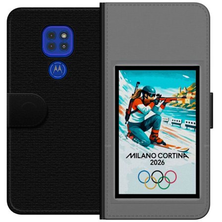 Kompatibelt Lommeboketui til Motorola Moto G9 Play Retroplakat Cortina Milano 2026 med fjell, vintersportsutøvere, italienske trikolor, Milano-katedra