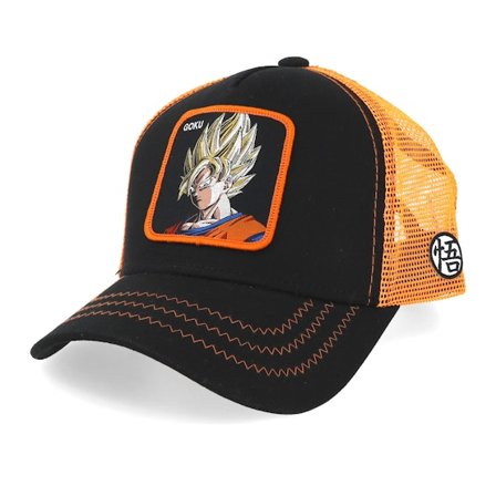 Capslab - Svart trucker Caps - Dragon Ball Son Goku Black/Orange Trucker @ Hatstore