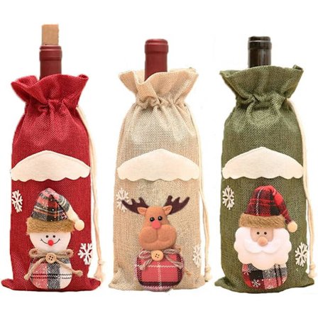 Jule Vinflaske Tasker 3 stk. Julebordsdekorationer Festlige Gaveposer 30 cm Længde