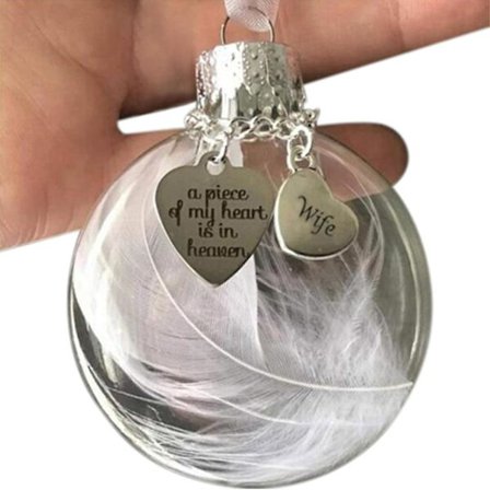 Et Stykke Af Mit Hjerte Er I Himlen Minde Ornament Fjer Bold Julepynt