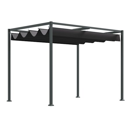 Pergola Gazebo Terrasseoverdækning Med Skydetag, Polyester, Sort+Grå, 298X213X221Cm