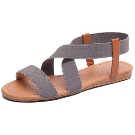 Elastiska söta platta sandaler för kvinnor Casual sommarstrandskor Sandal semesterresesandaler Gladiator sandaler ------ Grå(Storlek 41)