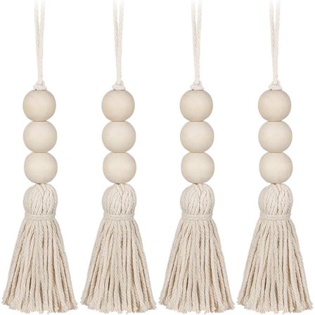 4 kpl hapsuta puuhelmiä Farmhouse-helmiä hapsuja luonnon rukoushelmiä puuvillainen koristeellinen seinä Ha