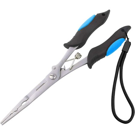 Langnæset fisketang, rustfrit stål, fiskekrogtang, krogfjerner, splitringstang med snor til ferskvand og saltvand