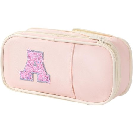 Preppy-penaali koulutarvikkeille, suuri pinkki alkukirjaimella varustettu penaali hoitolaukkuun, söpö penaalipussi toimistoon, syntymäpäivälahja