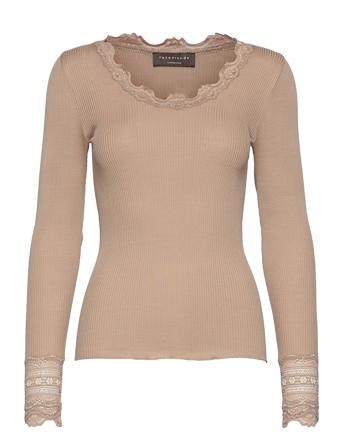 Silk T-Shirt W/ Lace T-shirts & Tops Long-sleeved Beige Rosemunde