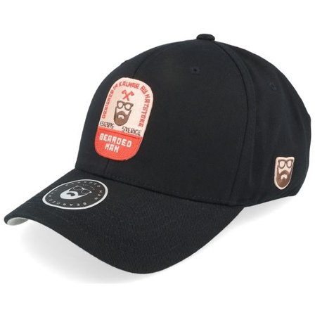 Bearded Man - Svart flexfit Keps - Beard Label Patch Black Flexfit @ Hatstore