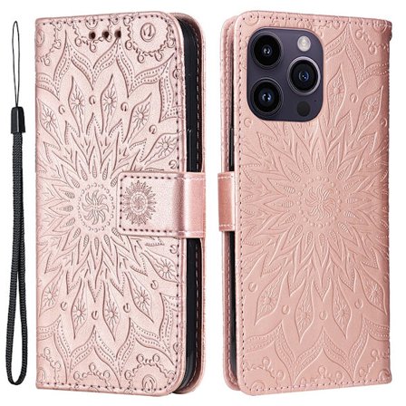 SKALO iPhone 15 Pro Max Mandala Plånboksfodral - Roséguld