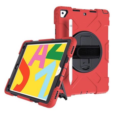 iPad 10.2 (2019) 360 graders hållbart silikonfodral i två färger - Rött Yttre Skikt / Svart Röd