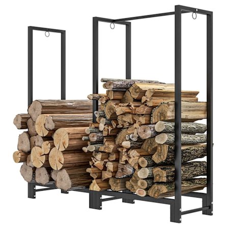 Vedställ, två sektioner, ram i rostfritt stål, upp till 200 kg, 123 x 32 x 115 cm, svart