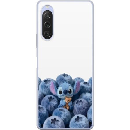 Kompatibelt Mobildeksel til Sony Sony Xperia 10 V Søt blå karakter blant blåbær med bamse i mykt og lekent illustrasjon