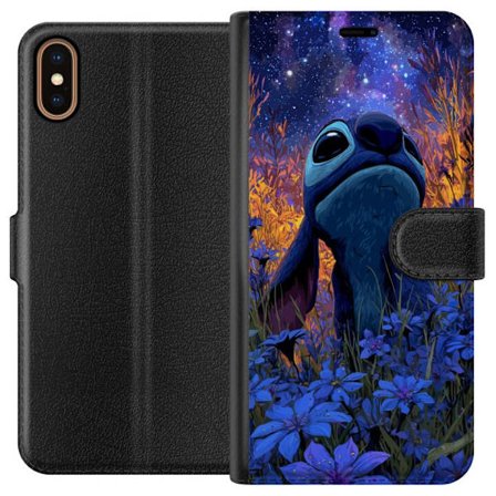 Kompatibelt Plånboksfodral till Apple iPhone X Färgstark Stitch illustration under stjärnhimmel med blommor och nattljus, ett magiskt fantasymotiv