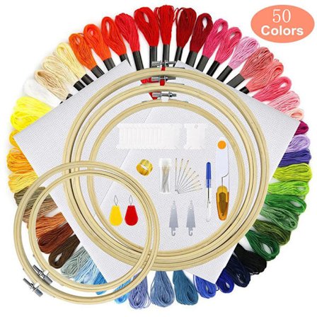 Broderi Krydssting Sæt med Instruktioner, 5 Broderi Hoops