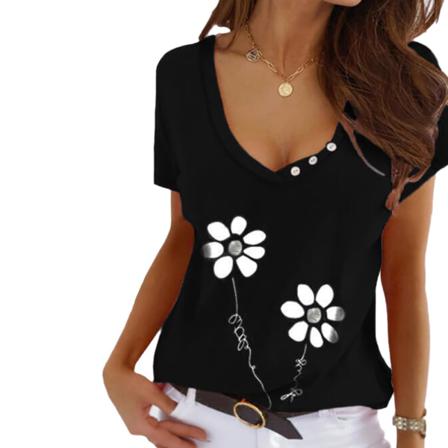 Dam V-ringad Blommönster Casual Print Dam Kortärmad Blou