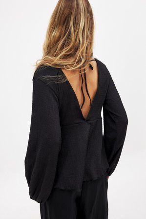 NA-KD Chemisier à manches ballon et dos ouvert - - Noir - XS