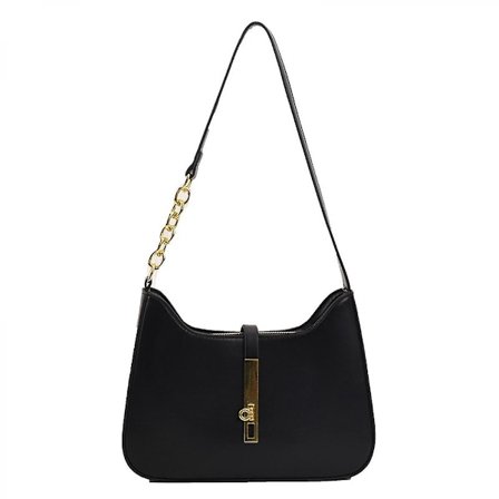 Women's Bag With Chain Golden Fashion Commuter Underarm Bags (black)