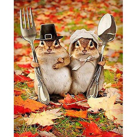 30 x 40 cm, 2 ekorn Diamantmaleri Diamantbroderi Maleri