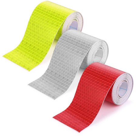 3 ruller med refleksbånd, 300 x 2,5 cm selvklebende reflektorfilm, Rødt refleksbånd, Refleksklistremerker, Reflekterende varslingstape, Rød, Hvit