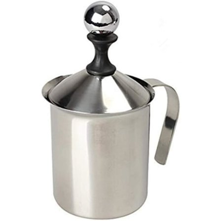Melkeskummer, manuell melkeskummer i rustfritt stål, håndholdte melkeskummekanner for kaffe, manuell melkeskummermaskin (400 ml)