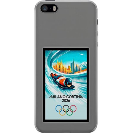 Yhteensopiva Puhelinkuori Apple iPhone 5s Dynaaminen kelkkailija tai skeleton-ajaja jääkanavalla Milanon Cortina 2026 kanssa, kaupunkinäkymä ja olympi