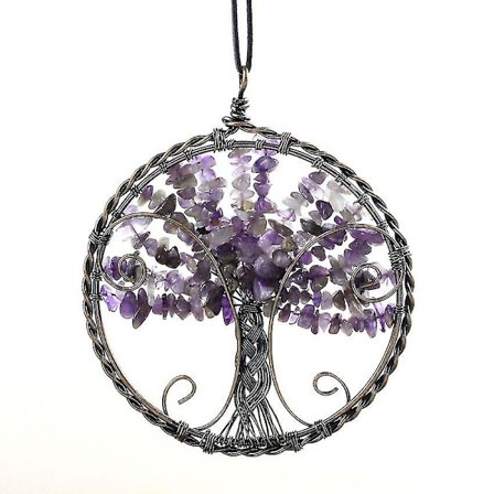 Amethyst Livets Træ Drømmfang Healing Krystaller Hængende Ornament Håndlavet Ædelstene Vindue Bil Væghængt Dekoration Hjem Kontor Ornament Til Reiki 