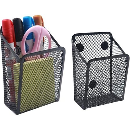 2 stk Magnetiske Oppbevaringskurver, Mesh Kontorrekvisita, Magnetisk Penneholder, Svart Metall Mesh Magnetisk Oppbevaringsboks, Skaptilbehør
