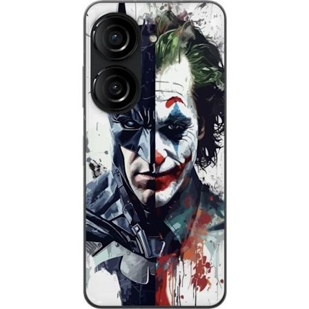 Yhteensopiva Puhelinkuori Asus Asus Zenfone 10 Jakettu muotokuva Batmanista ja Jokerista dramaattisessa kuvituksessa, kuvankaunis supersankariteema tu