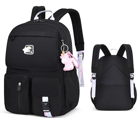 Skolesekk for barn, søt estetisk vanntett ryggsekk Black