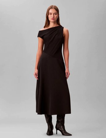 Calvin Klein Crepe One Shoulder Dress - Black - L