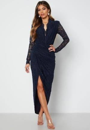 John Zack Lace Long Sleeve Rouch Dress S (UK10) Navy Kjoler Dam