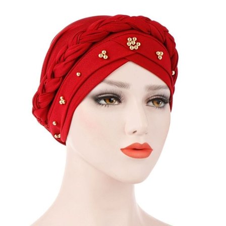Kvinder Turban Cap Beaded Tørklæde VIN RØD