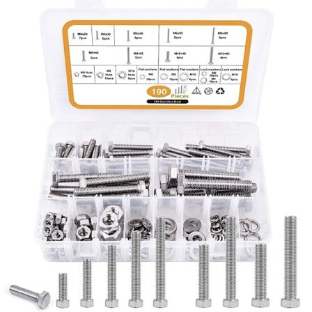 190 STK Muttere og bolter sortimentssett Bolter og muttere settskruer