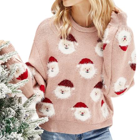 Kvinnor Stickad Holiday Pullover Christmas Snowman Sweater Pink S
