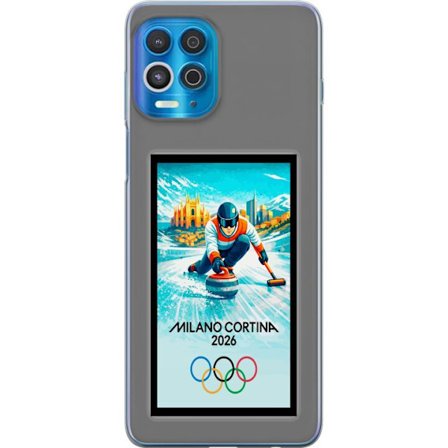 Yhteensopiva Puhelinkuori Motorola Edge S Jääkiekkoilukuva, jossa pelaajat liikkuvat jäällä, Milano Cortina 2026, Milanin maamerkit ja olympialaisten