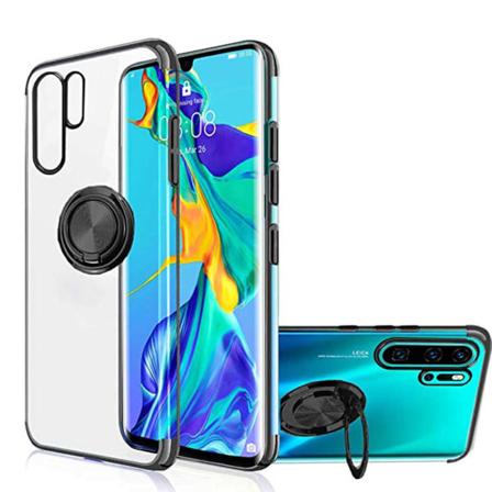 TG Huawei P30 Pro - Kestävä Silikonkuori FLOVEME Sormirenkaalla Musta