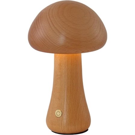Sød Lille Svampelampe, Sengelampe i Træ Dæmpbar Natlampe Genopladelig Svampedekoration til Børn, Soveværelse (A, Bøg)