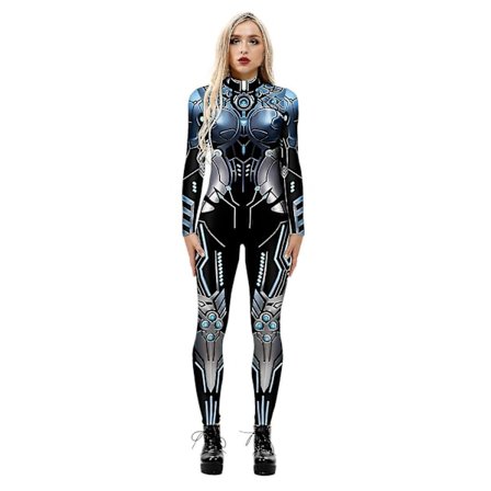 Ladies 3d Robot Printed Cosplay Costume Jumpsuit Halloween Playsuit