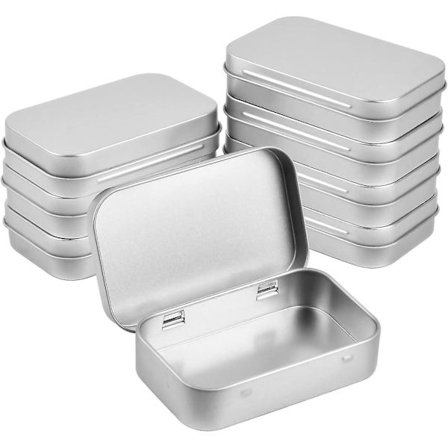 95 x 62 x 20 mm Tom Rektangulär Gångjärnsförsedd Plåtlåda med Lock (silver) 8 Stycken Db
