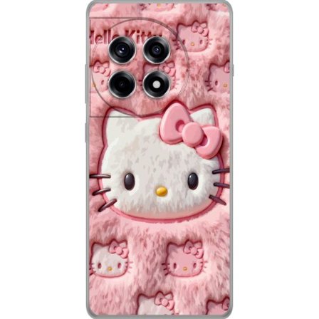 Yhteensopiva Puhelinkuori OnePlus 12R Hello Kitty vaaleanpunainen pörröinen tausta, jossa on ikoninen kasvot ja kawaii-esteettisyys