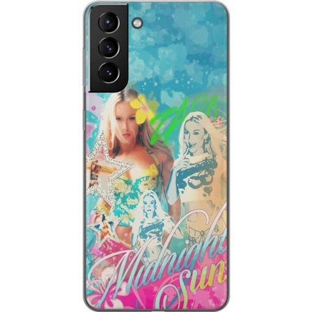 Kompatibelt Mobildeksel til Samsung Galaxy S21+ 5G Eventyrverden med Steve, Creeper og dyr i fargerik blokkgrafikk