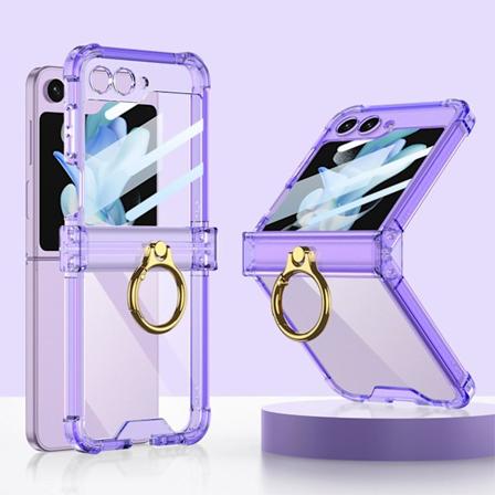 Gjennomsiktig deksel kompatibel med Galaxy Z Flip 5, myk Tpu all-inclusive beskyttende deksel med ringholder og hengselbeskyttelse