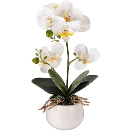 Konstgjord orkidé i kruka, konstgjord Phalaenopsis, plastbonsai, dekorationsorkidé för hem, kontor, sovrum, dekoration, 32x18x5,5 cm, vit