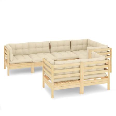 Vidaxl Loungegrupp Med Gräddvita Dynor 7 Delar Massiv Furu Creme